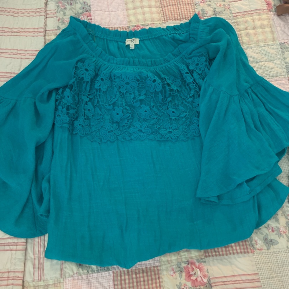 Off Shoulder Women's Teal Lace Blouse
